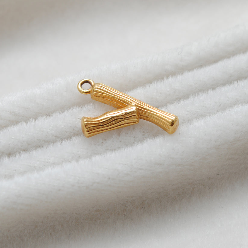 18K Solid Yellow Gold Pendant Y Initial Letter Charm