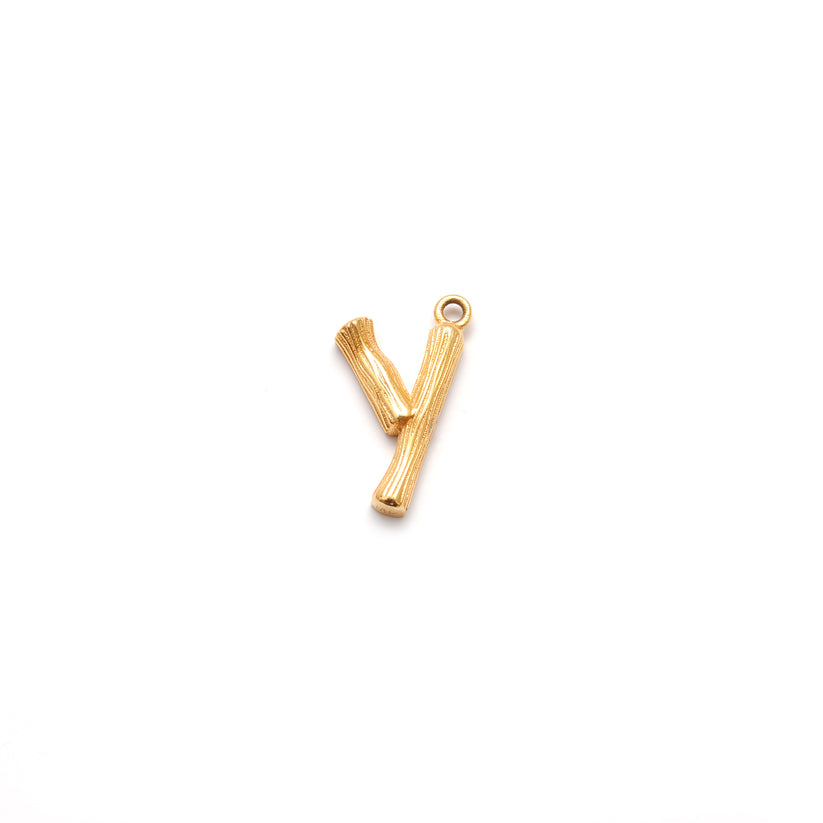 18K Solid Yellow Gold Pendant Y Initial Letter Charm