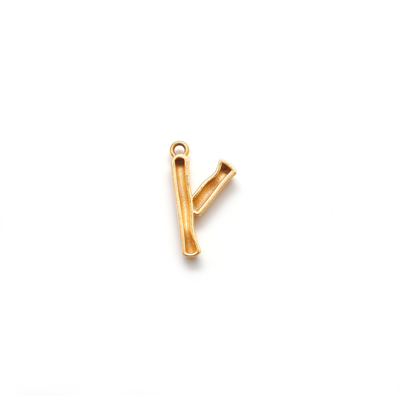 18K Solid Yellow Gold Pendant Y Initial Letter Charm