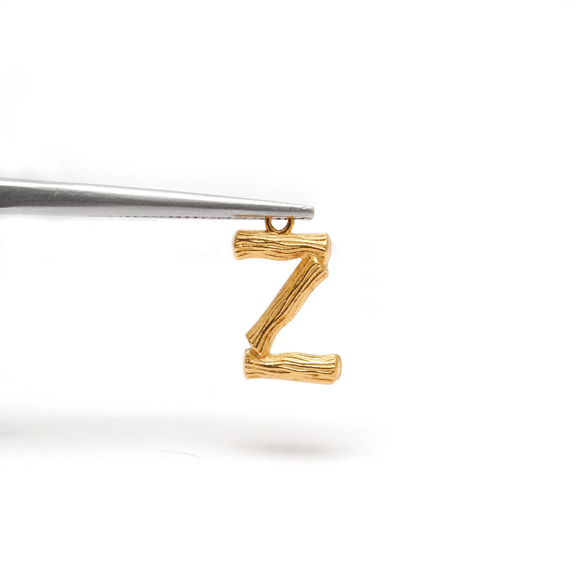 18k Solid Yellow Gold Z Initial Letter Charm Pendant