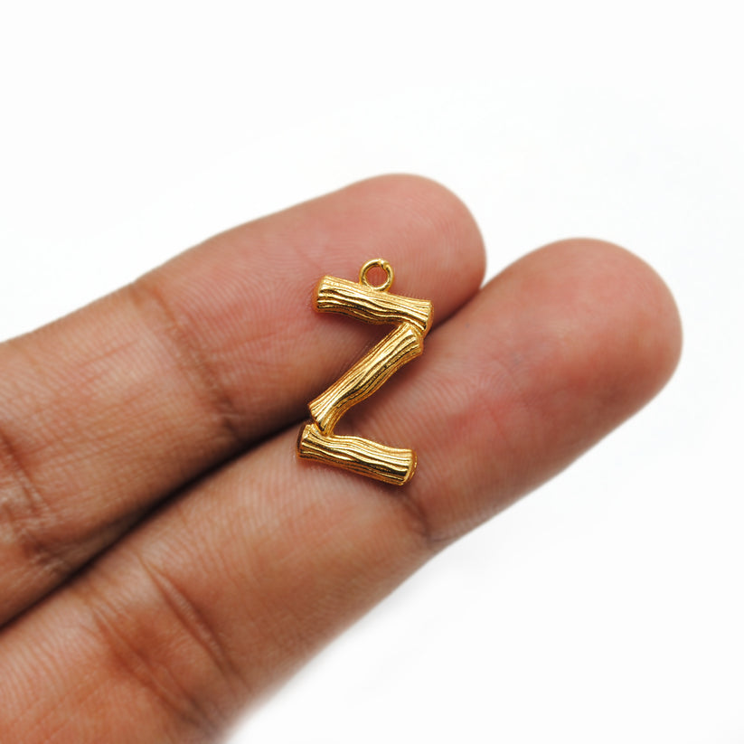 18k Solid Yellow Gold Z Initial Letter Charm Pendant