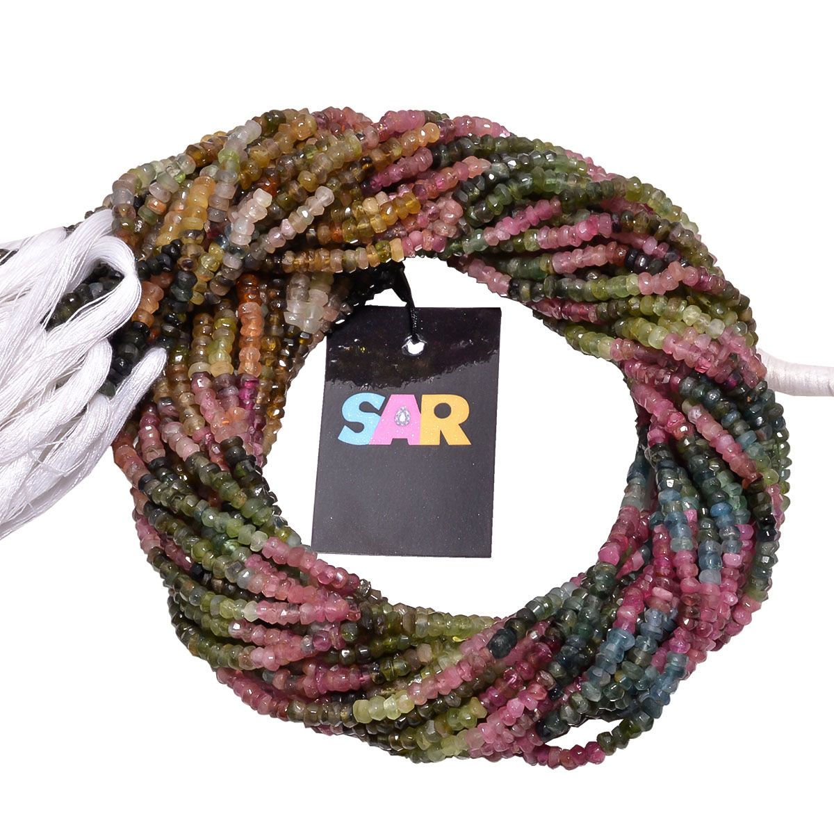 Tourmaline Multi Color Stone Beads in 3.5-4mm Size-Roundel Shape