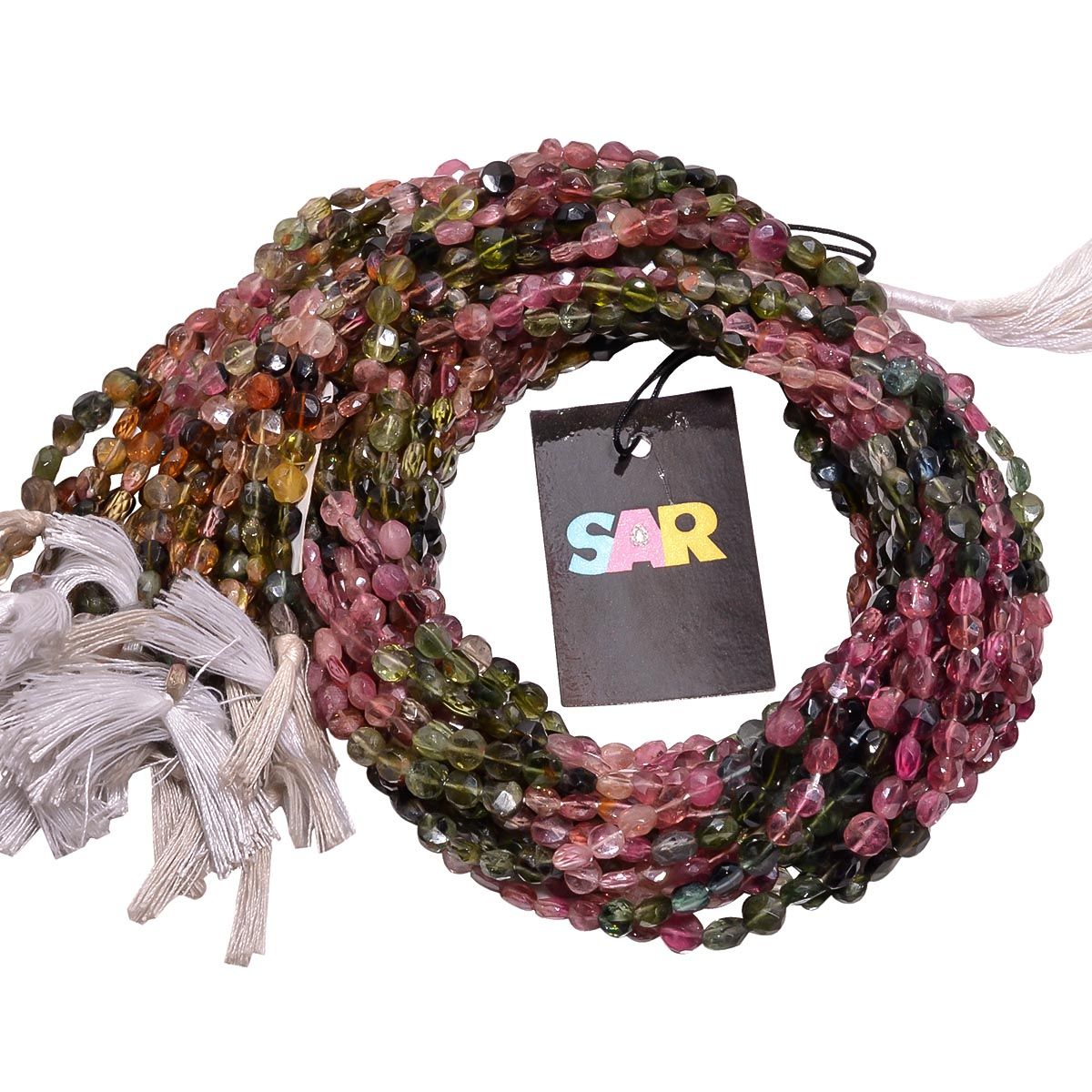 Multi Color Tourmaline Faceted Coin Beads Strand, 5mm Size.