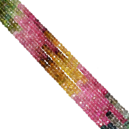 Tourmaline Stone AAA+ Quality Multi Color Beads in 3-3.5mm-Roundel Shape