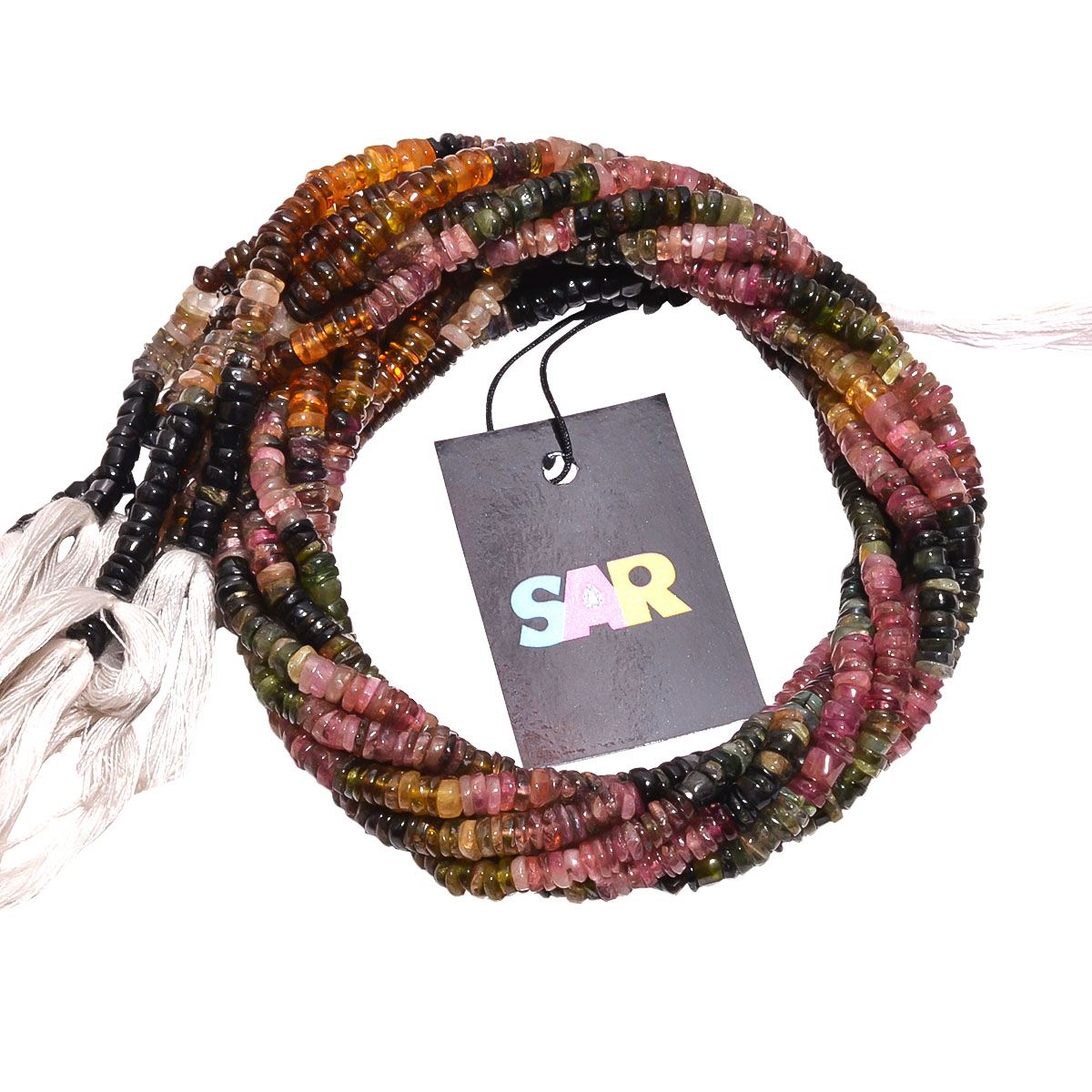Multi Color Tourmaline Beads Strand in Plain Wheel Shape