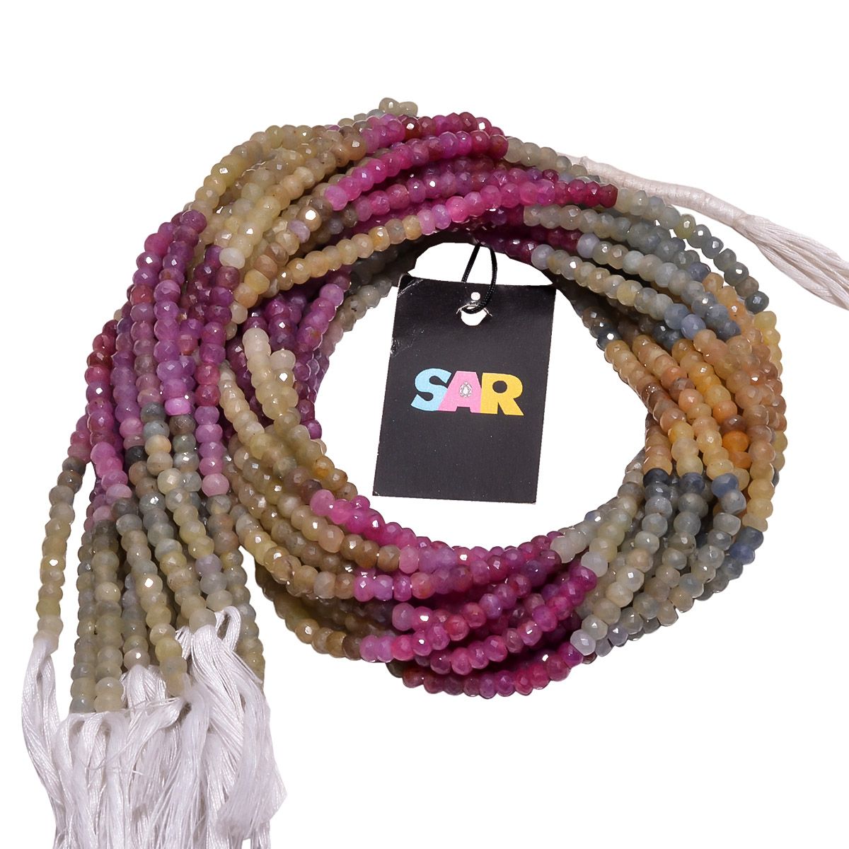 Multi Sapphire Faceted Roundel Beads Strand in 4-4.5mm Size