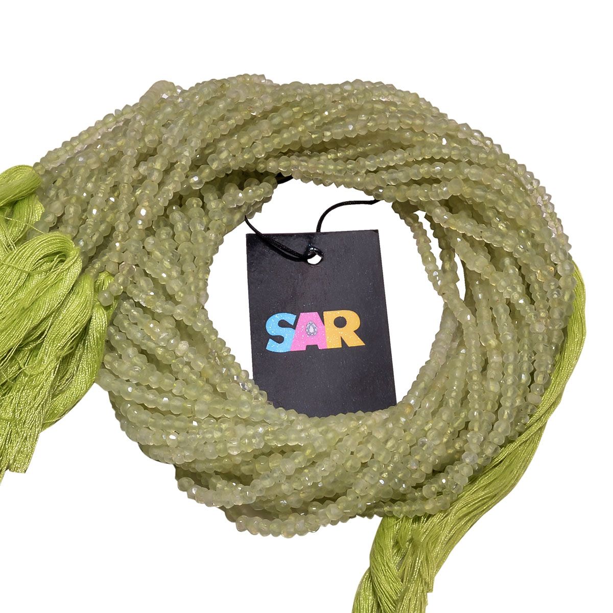 Faceted Roundel Beads Strand - Prehnite Beads (3.6-4mm)