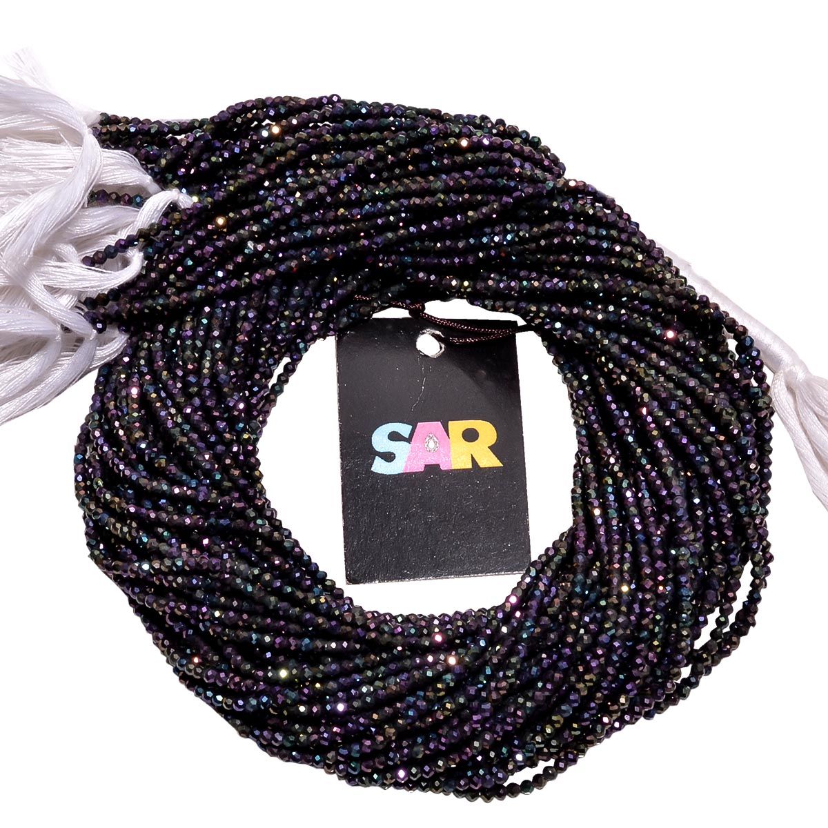 Black Spinel Micro Faceted Green Mystic Coated Beads in 2.25-2.4mm Size-Round Shape