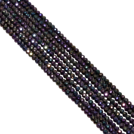 Black Spinel Micro Faceted Green Mystic Coated Beads in 2.25-2.4mm Size-Round Shape