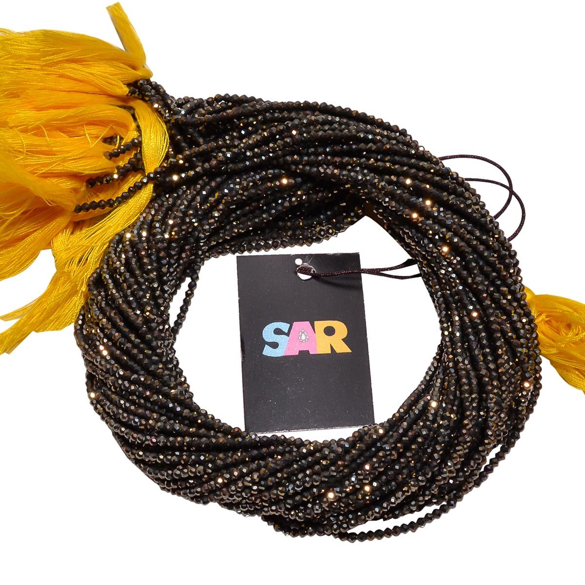 Black Spinel Micro Faceted Golden Coated Beads-2.25-2.4mm Size in Roundel Shape