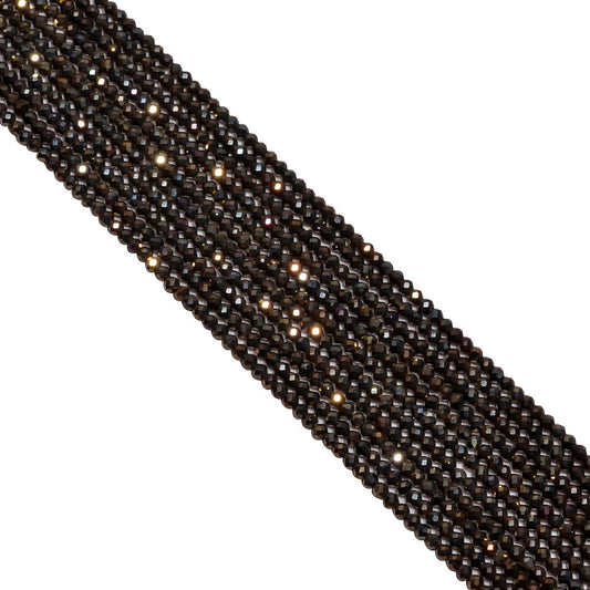 Black Spinel Micro Faceted Golden Coated Beads-2.25-2.4mm Size in Roundel Shape