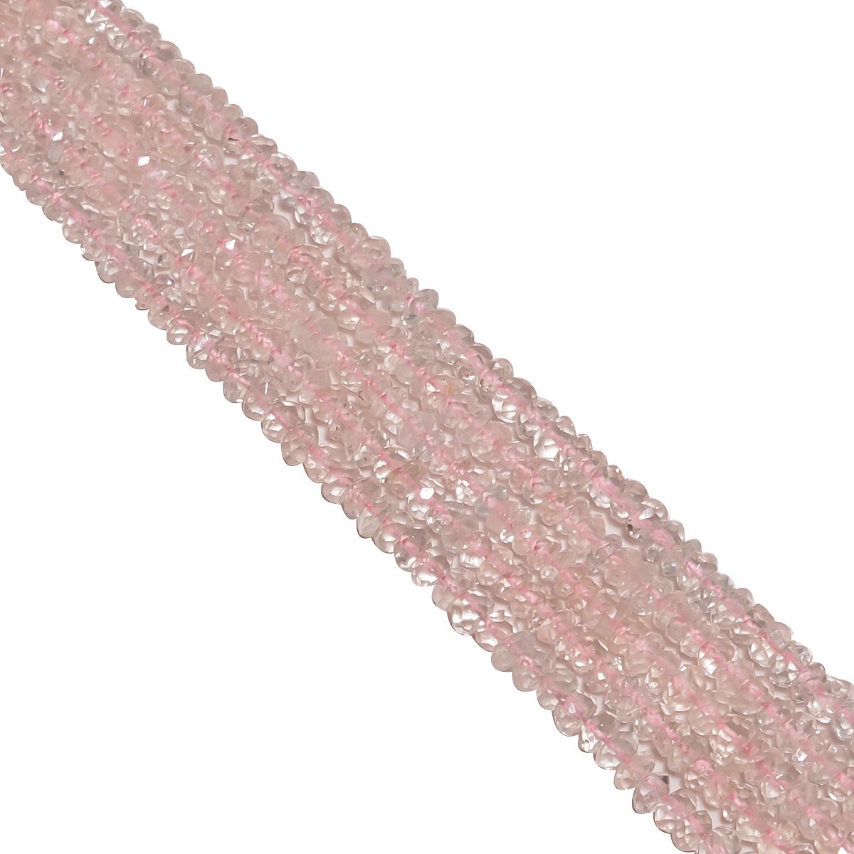 Rose Quartz (Hand Cut) 4mm Faceted Roundel Beads Strand, Rose Quartz Faceted Roundel Beads, Hand Cut Rose Quartz