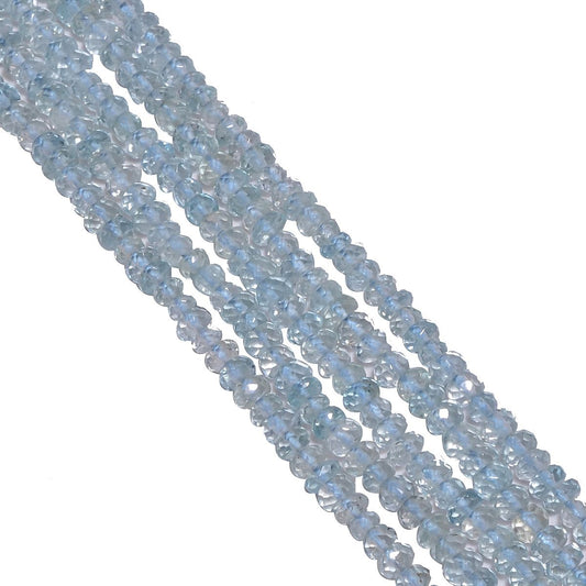 Aquamarine 4mm Faceted Roundel Beads strand, Aquamarine Faceted Roundel Beads, Aquamarine Stone Beads
