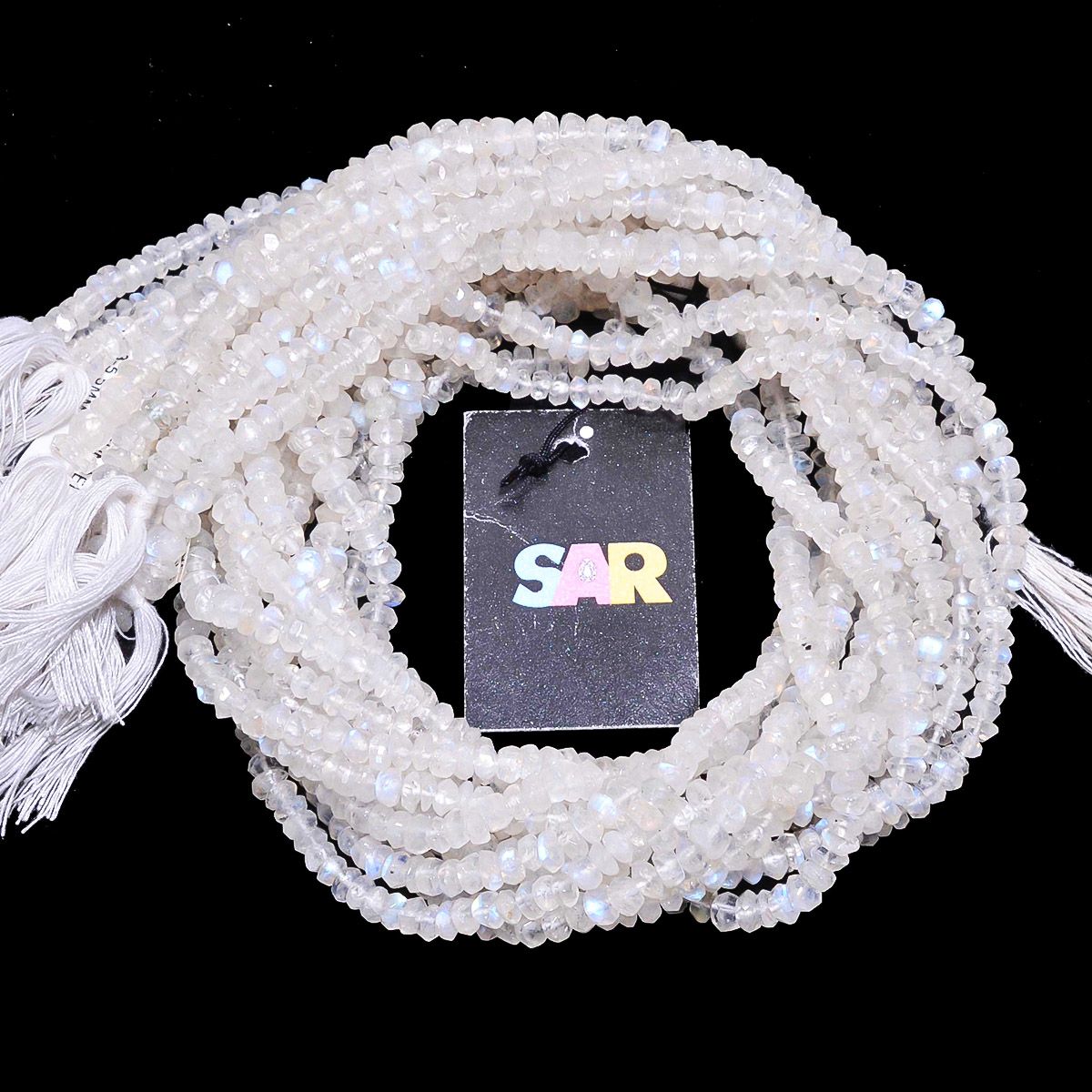 Rainbow Moonstone (Hand Cut) 3.5-4mm Faceted Roundel Beads Strand, Rainbow Moonstone Faceted Roundel Beads