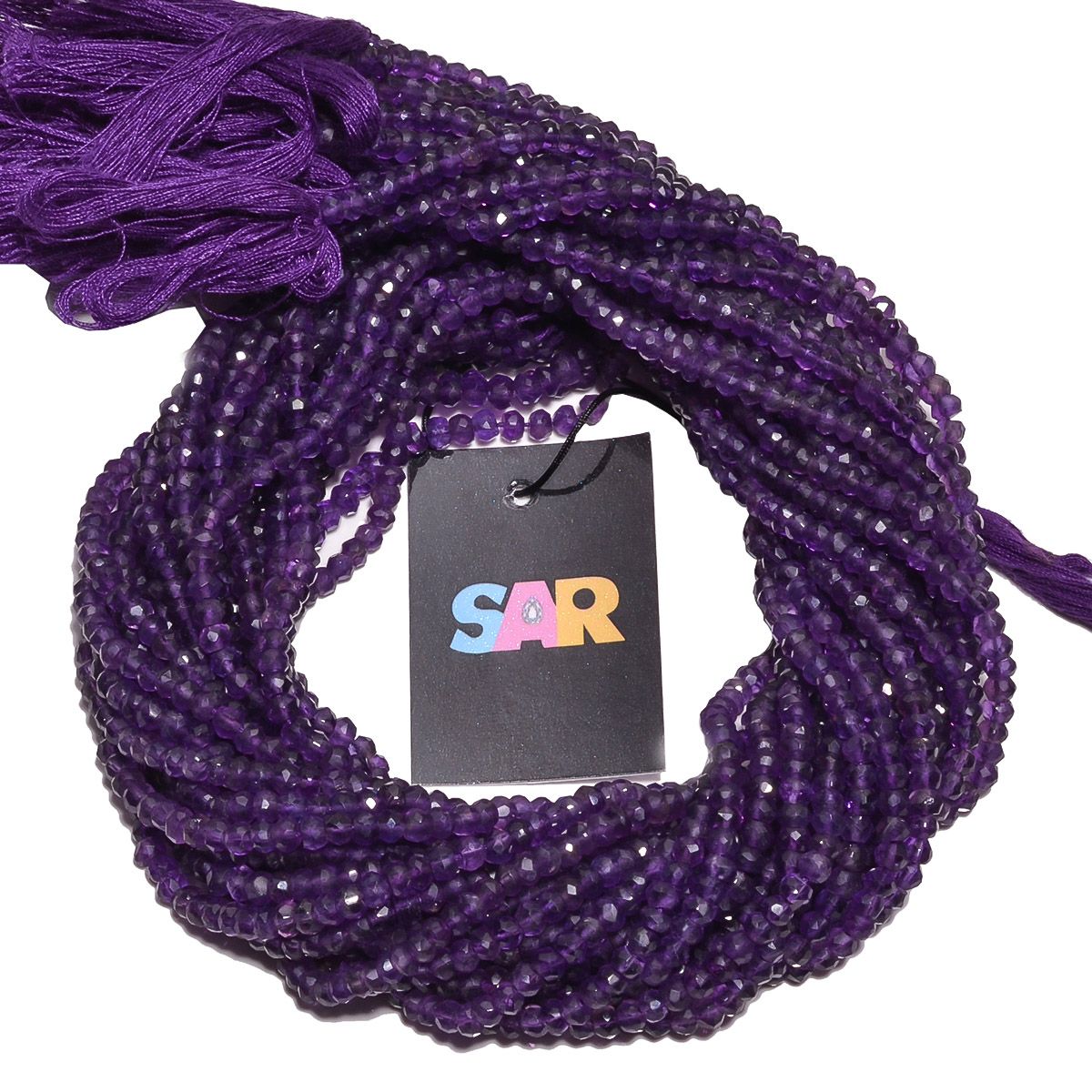 African Amethyst Faceted Roundel Beads with Size - 4mm