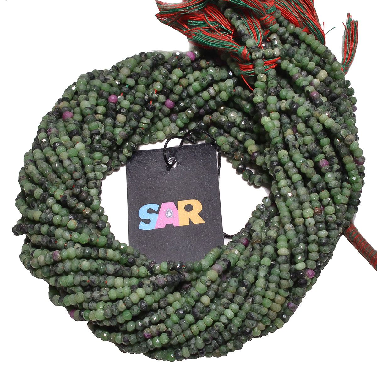 Ruby Zoysite Faceted Roundel Beads (3.5mm)