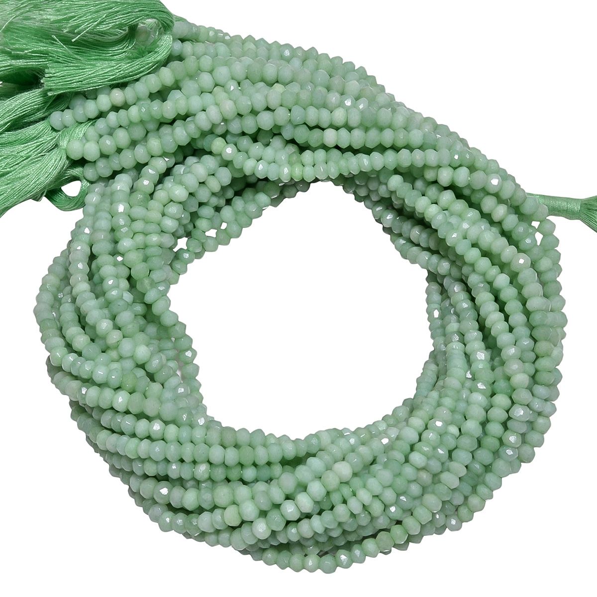 Chalcedony Dyed Dark Faceted Roundel Beads - Green in Color and 4mm in Size
