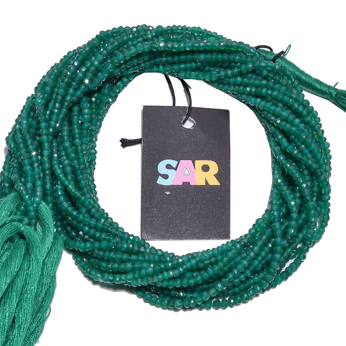 Green Onyx Faceted Beads Roundel Shape, (3 mm Size)