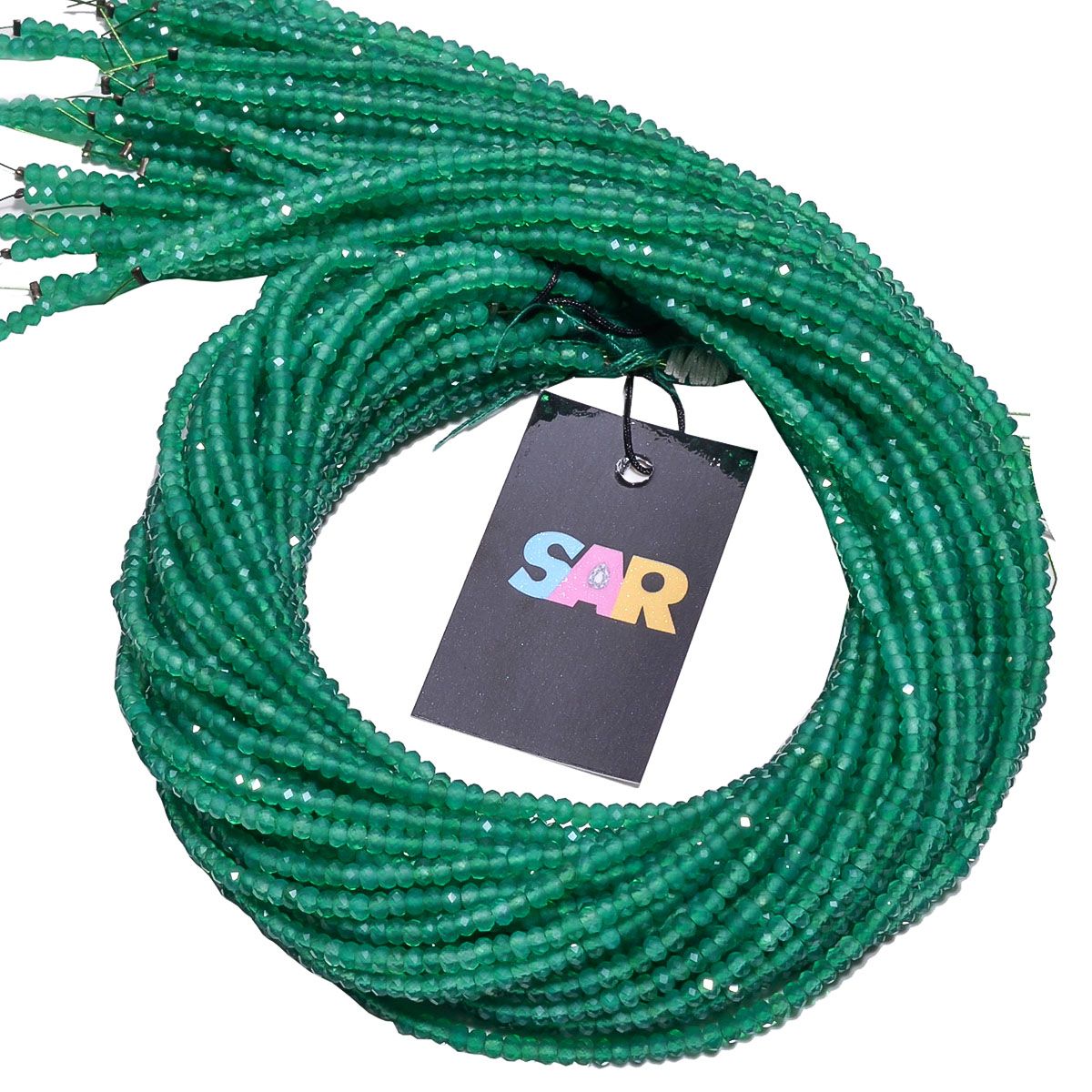 Micro Fine Faceted Roundel Beads Strand - Roundel Beads in Green Color - 3mm