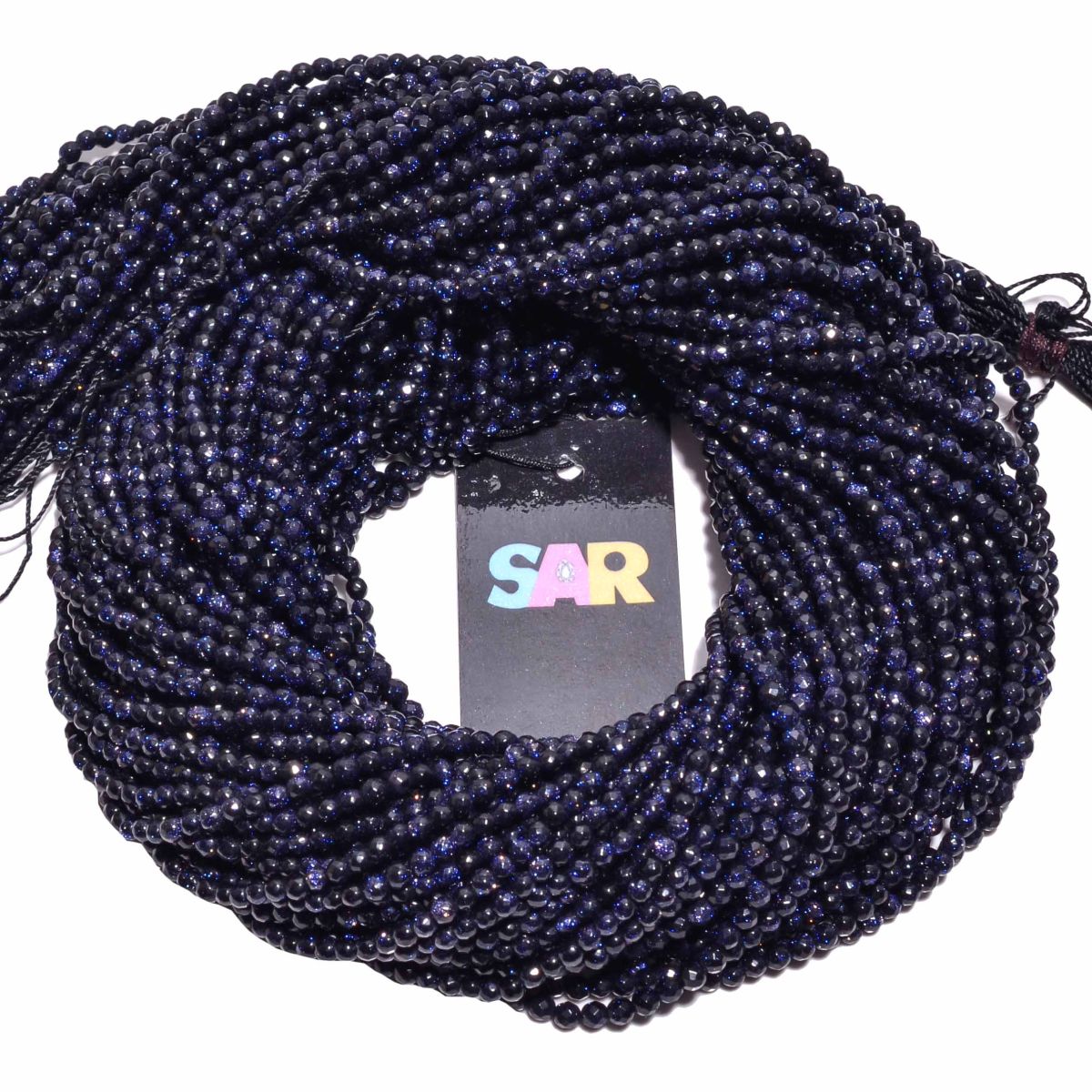 Blue Sunstone Faceted Round Beads in 3mm Size