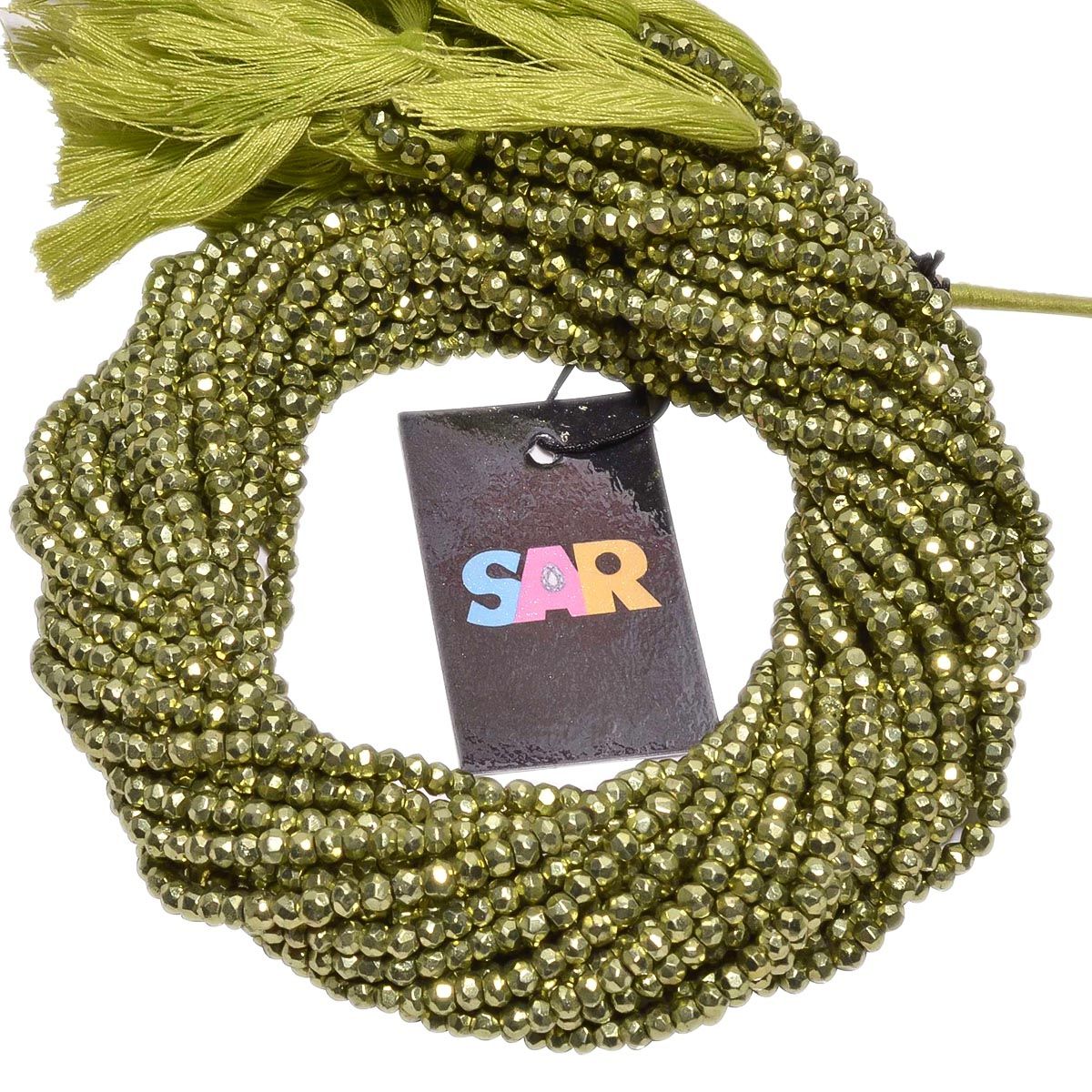 Semi Precious Green Pyrite Stone Beads in Roundel Shape-3.5-4mm Size