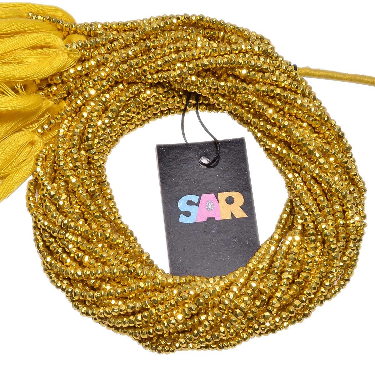 Pyrite Faceted Yellow Gold Coated Beads-Roundel Shape (3-3.5mm)