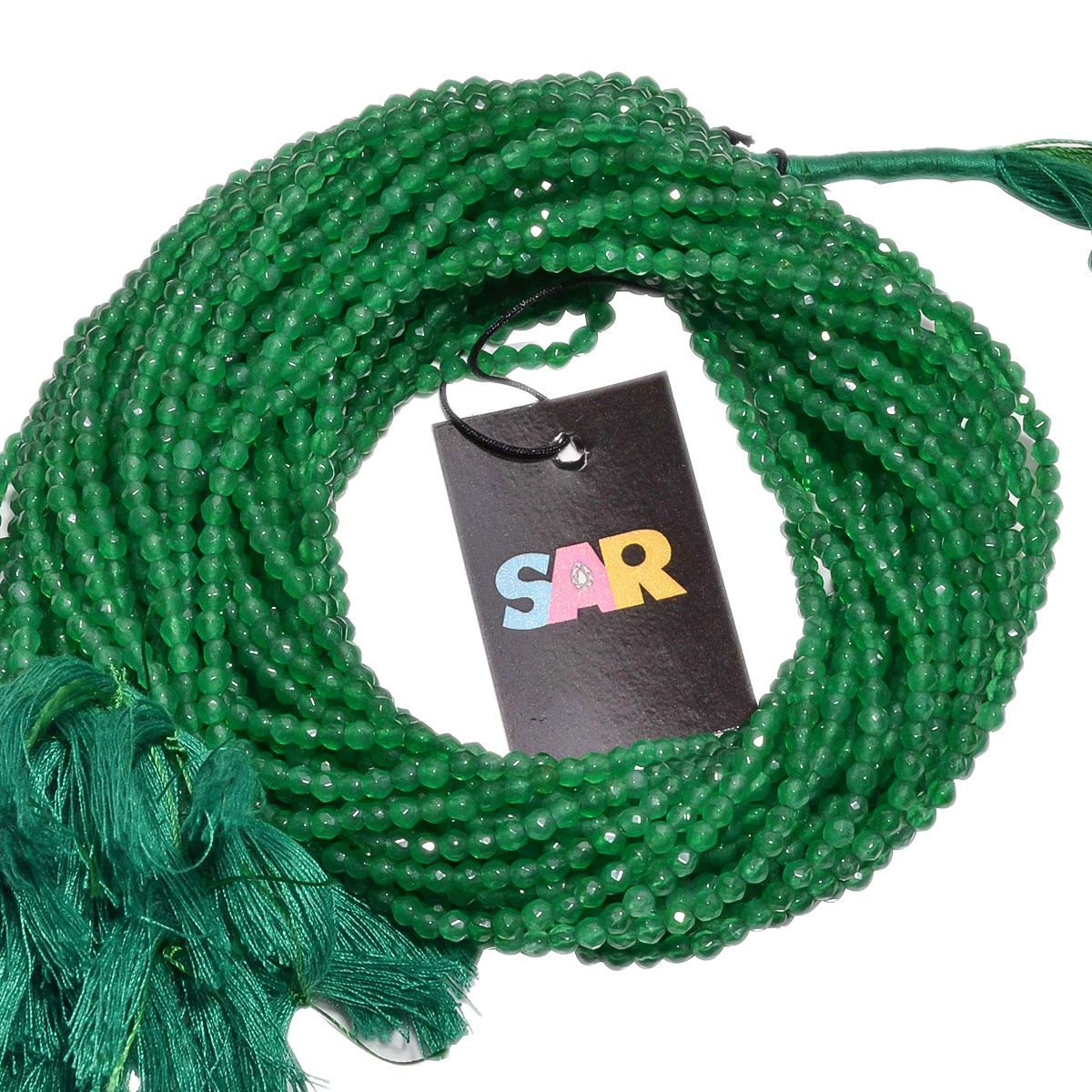 Fine Faceted Roundel Beads Strand - Green Onyx Beads, 3.2-3.5mm