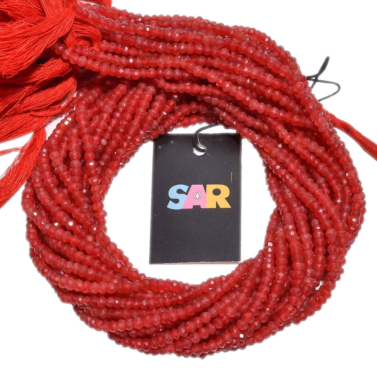 Ruby Agate Faceted Roundel Beads - Ruby Agate (Dyed) in3-4mm