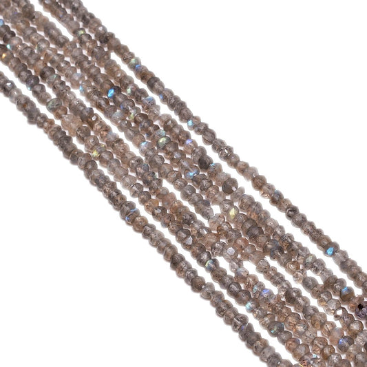 Faceted Roundel Beads Strand in Labradorite Roundel Shape and 3-3.4mm