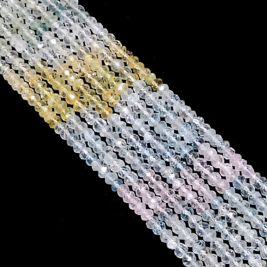 Multi Aquamarine Faceted Roundel Beads withAAA Quality (4mm)