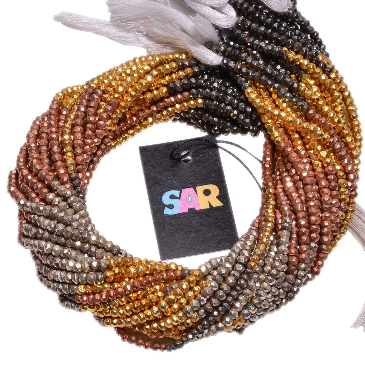 Pyrite Stone Fine Faceted Multi Coated Beads-Size 3.75-4mm in Roundel Shape.