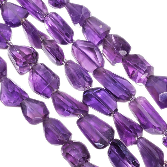 African Amethyst 11x8-24x10mm Step Cut Faceted Nugget Beads Strand, Dark Amethyst Step Cut Nugget Beads, Amethyst Faceted Nugget Beads