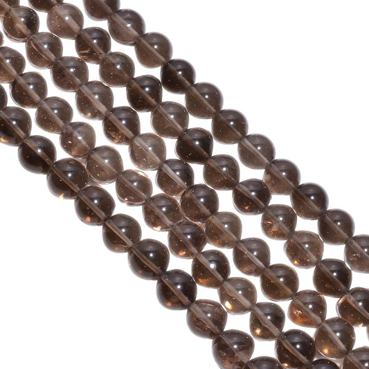 Smoky Quartz 9mm Smooth Round Beads Strand, Smoky Quartz Plain Round Beads, Smoky Quartz