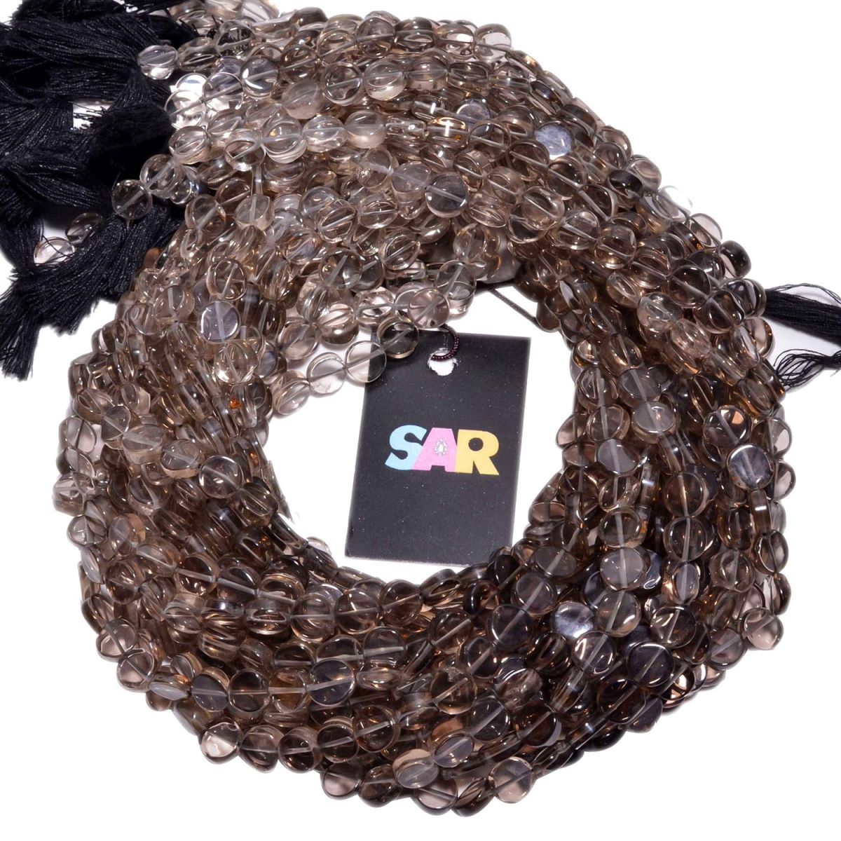 Smoky Quartz 7mm Smooth Coin Beads Strand, Smoky Quartz Plain Coin Beads, Smoky Quartz