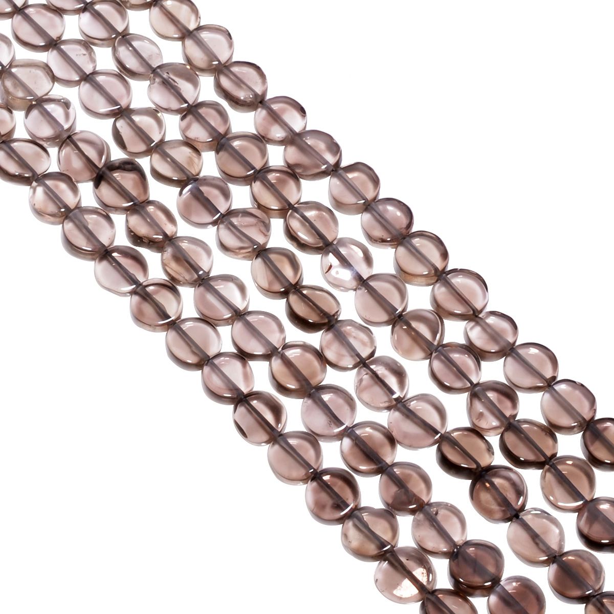 Smoky Quartz 7mm Smooth Coin Beads Strand, Smoky Quartz Plain Coin Beads, Smoky Quartz