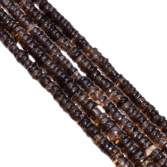 Smoky Quartz 5-5.5mm Smooth Roundel Beads Strand, Smoky Quartz Plain Roundel Beads, Smoky Quartz Beads Strand