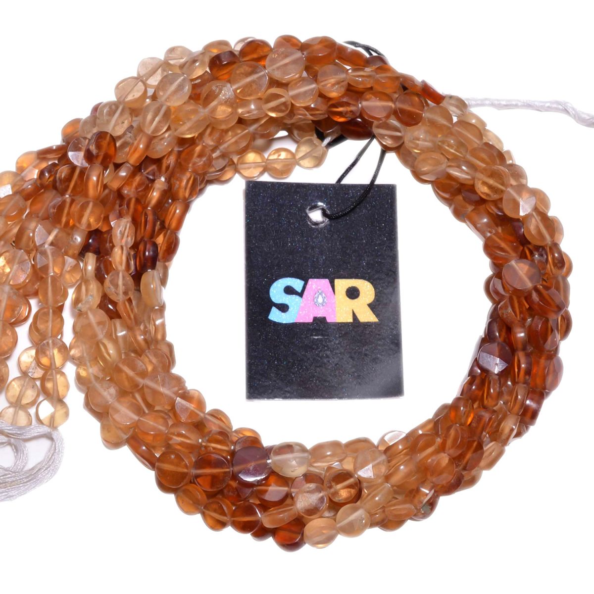 Hessonite Garnet Faceted Coin Shape Beads, 7-8mm Size