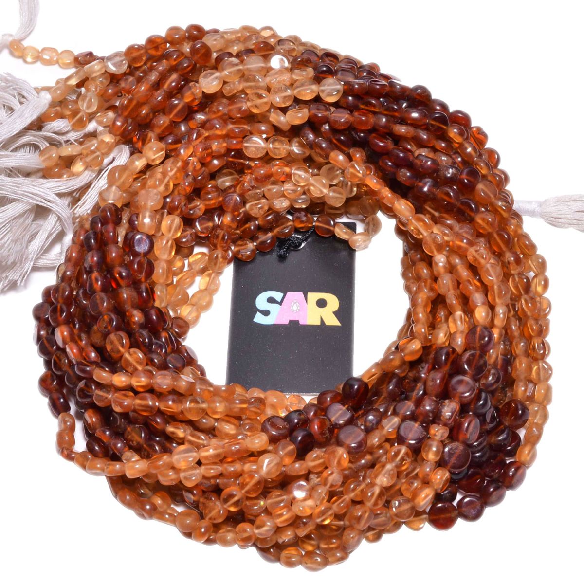 Hessonite Garnet ( Shaded) Plain Stone Beads Coin Shape Strand In 5-6 mm Size