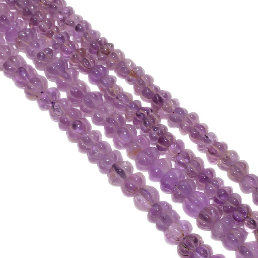 African Amethyst 6-8mm Carving Melon Beads Strand, Amethyst Carved Melon Beads, Amethyst Beads Strand