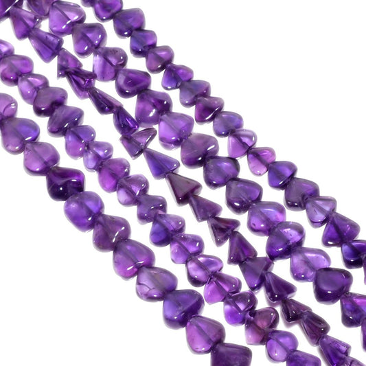 African Amethyst 6x8-10x8mm Smooth Heart Beads Strand, Natural Dark Amethyst Faceted Beads, Amethyst Plain Heart Beads