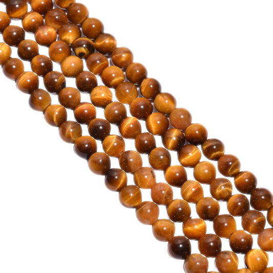 Brown Tiger Eye Smooth Stone Beads Round Ball Shape Strand In 8 mm Size