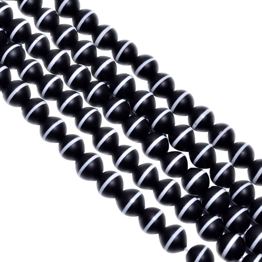 Black And White Agate Plain Stone Beads Round Ball Shape-8 mm Size