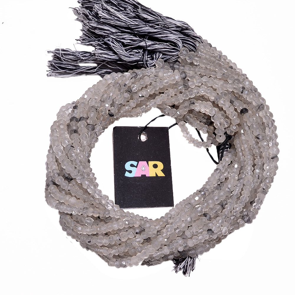 Black Rutile 4-5mm Faceted Roundel Beads Strand, Natural Black Rutile Faceted Roundel Beads, Rutilated Quartz Faceted Roundel Beads