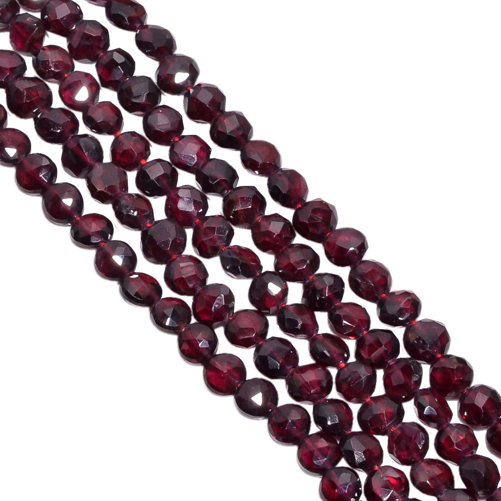Garnet Faceted Beaded Beads- 6mm  (Coin Shape)