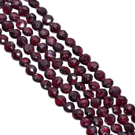 Garnet Faceted Beaded Beads- 6mm  (Coin Shape)