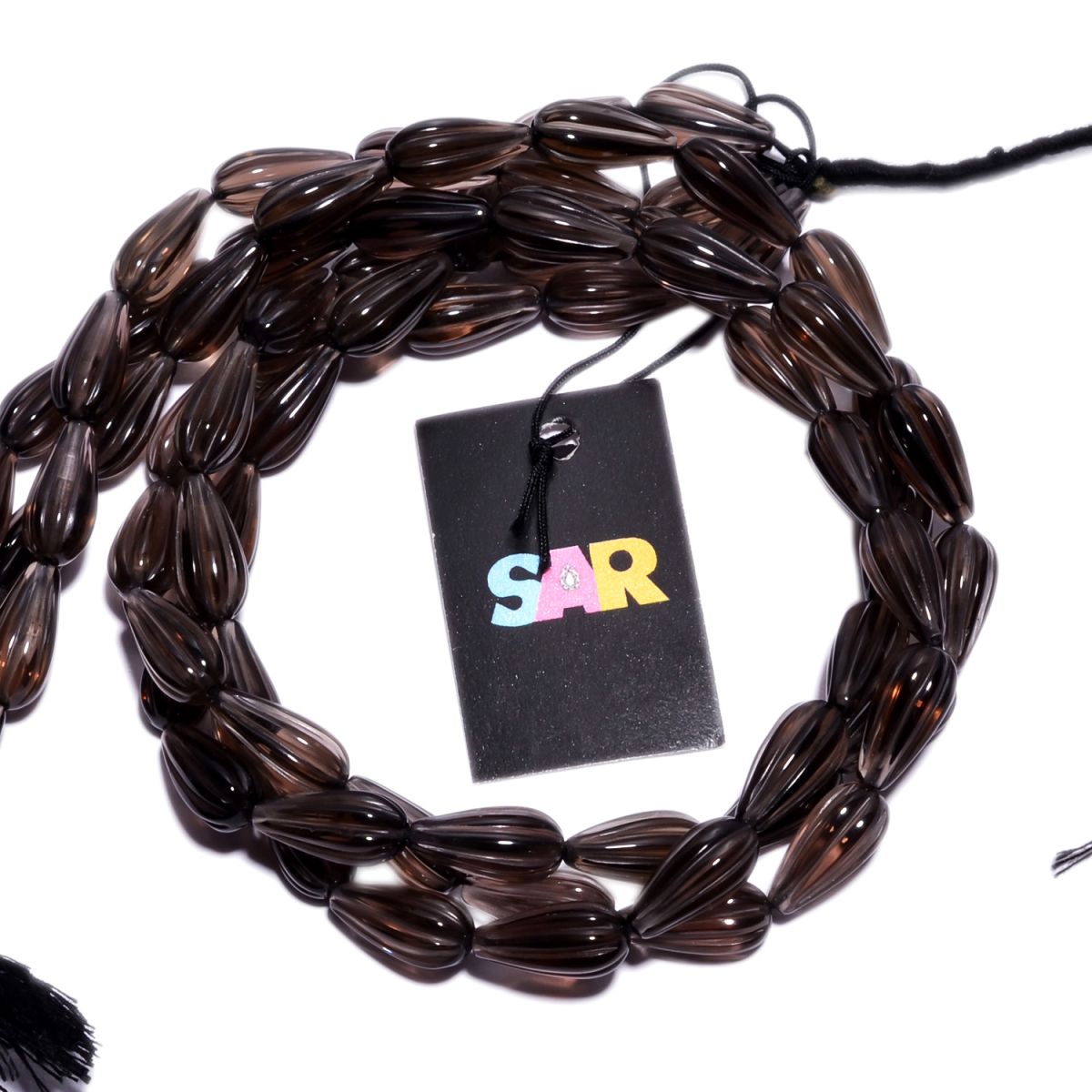 Smoky Quartz 16x7.5mm Carving Drop Beads Strand, Smoky Quartz Carving Drop Beads