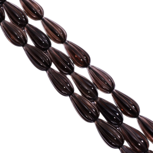 Smoky Quartz 16x7.5mm Carving Drop Beads Strand, Smoky Quartz Carving Drop Beads