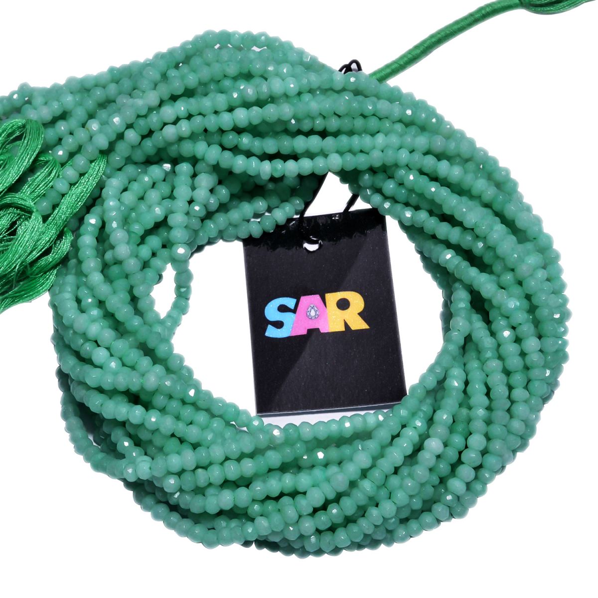 Green Chalcedony Faceted Roundel Beads Strand,(Dyed)  3.5mm