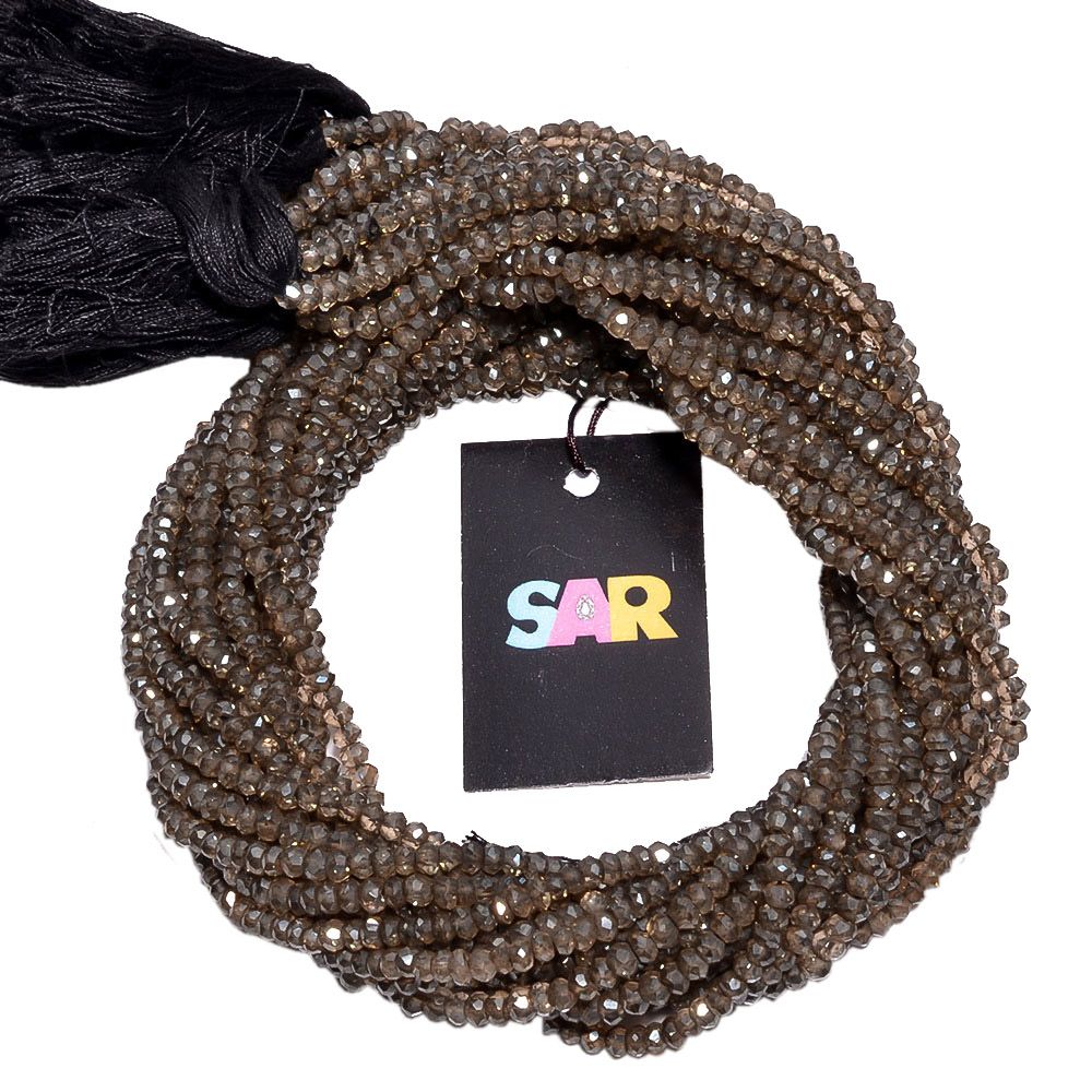 Smoky Quartz (Coated) 3.5-4mm Faceted Roundel Beads Strand, Coated Smoky Quartz Faceted Roundel Beads, Smoky Quartz Beads