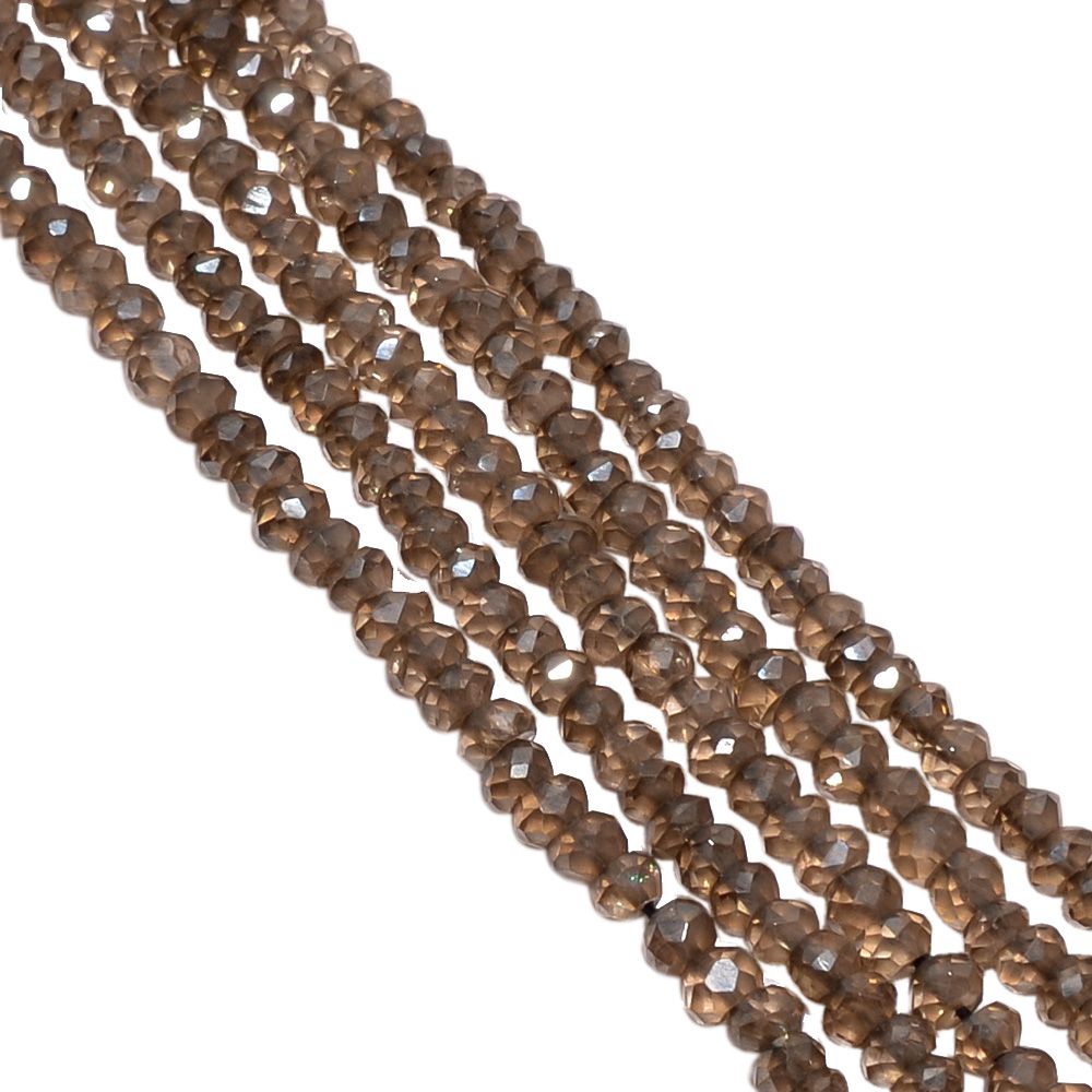Smoky Quartz (Coated) 3.5-4mm Faceted Roundel Beads Strand, Coated Smoky Quartz Faceted Roundel Beads, Smoky Quartz Beads